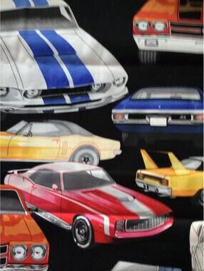 Pure Muscle Cars on Black Cotton Fabric by the Half Yard